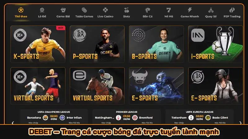 DEBET – Trang cá cược bóng đá trực tuyến lành mạnh