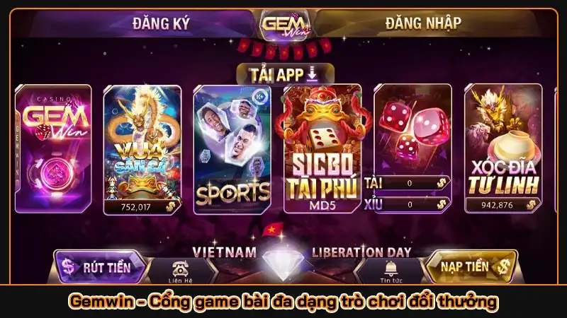 Gemwin - Cổng game bài đa dạng trò chơi đổi thưởng