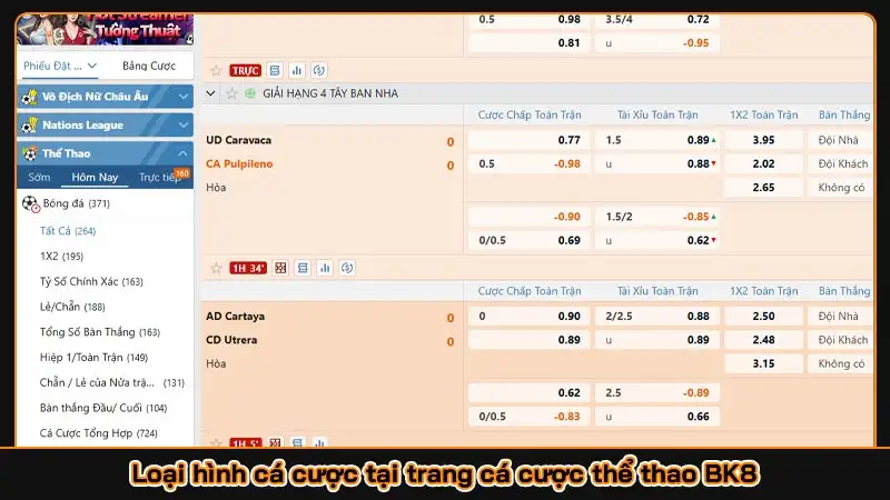 Trang cá cược thể thao BK8 và những điều người mới nên biết Loại hình cá cược tại trang cá cược thể thao BK8